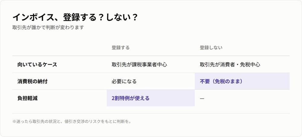 インボイス、登録する？しない？の判断